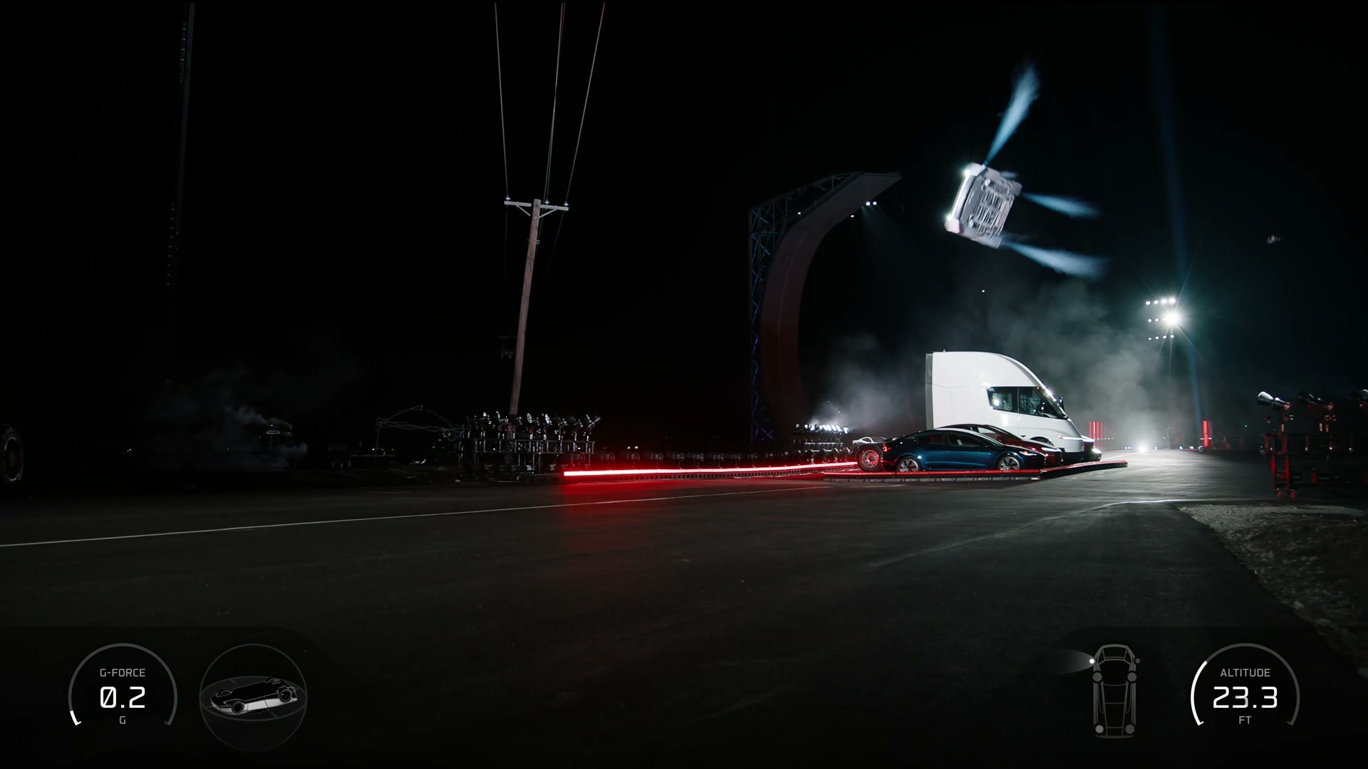 The vehicle rotates above the fleet during the propulsion and attitude-control demonstration.